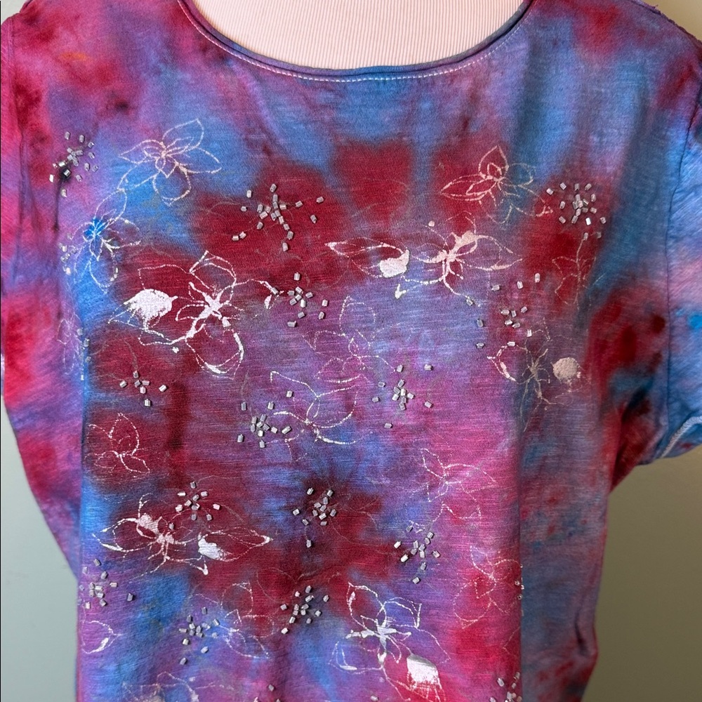 Tie-Dye Women's Top - Red and Blue - Picture 2 of 10